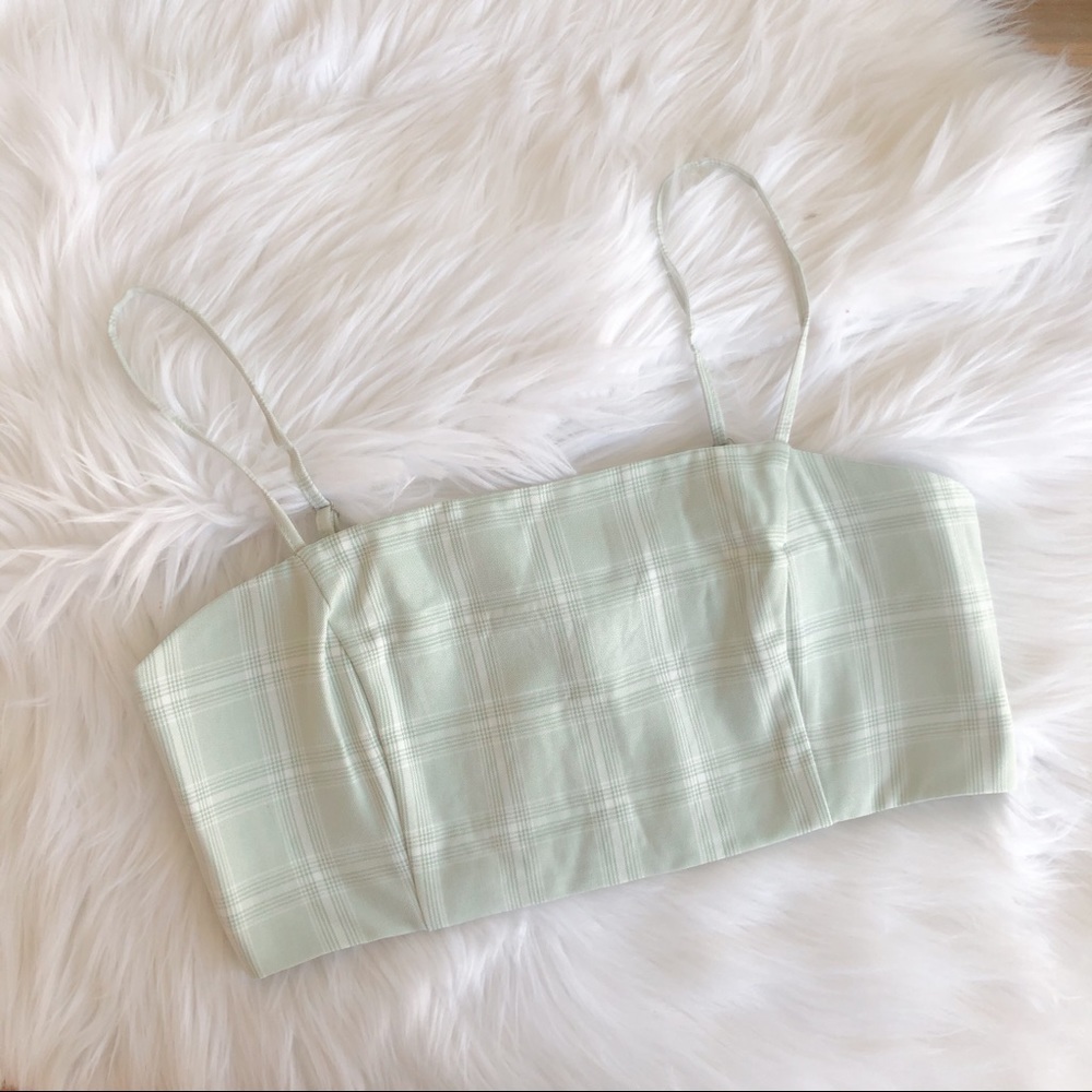 Light green and white plaid crop top